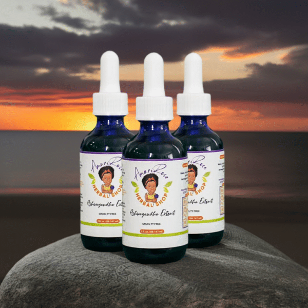 AmuriRose Ashwagandha Extract displayed in front of a tropical horizon